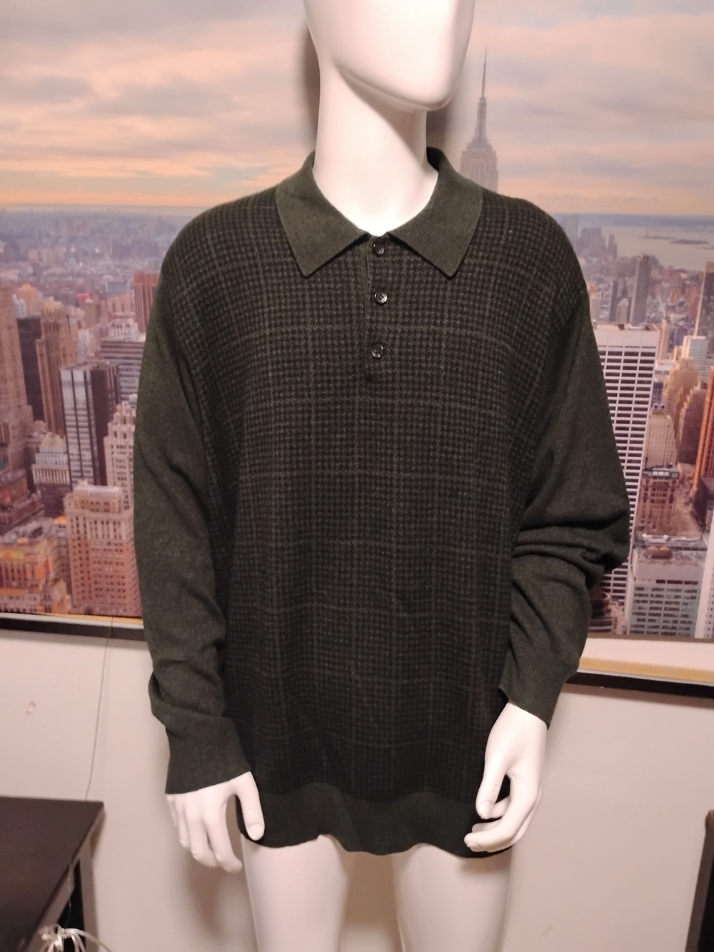 Dockers Olive Green Long-Sleeve Polo Sweater ( 3X)